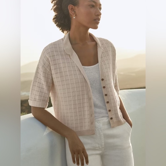 Poetry Tops - Poetry Check Stitch Linen Cotton Button Down Shirt size 18 Tan Beige